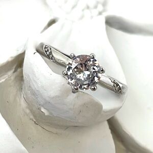 Solitaire Large Size Crystal & Small Crystals On Sides set in Sterling